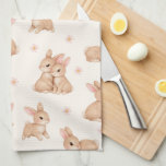 Sweet Watercolor Bunnies & Flowers Pattern Geschirrtuch<br><div class="desc">Sweet Watercolor Bunnies & Flowers Pattern kitchen towel. A pattern of watercolor bunnies and delicate pink flowers.</div>