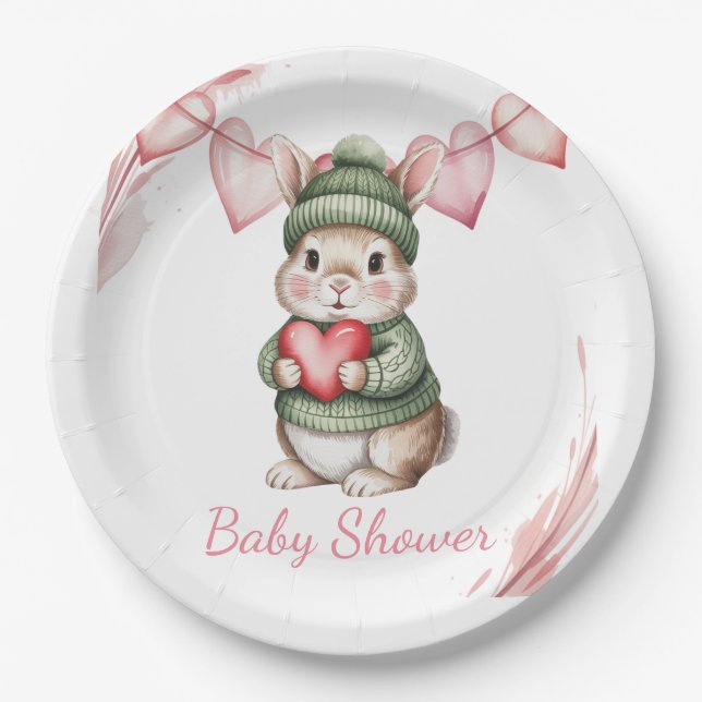 Sweet Watercolor Bunny Baby Shower Pappteller (Vorderseite)