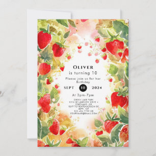 Sweet Watercolor Colorful Strawberry Geburtstag Einladung