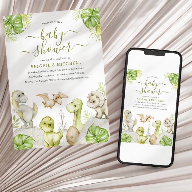 Sweet Watercolor Dinosaur Babydusche Einladung (Von Creator hochgeladen)