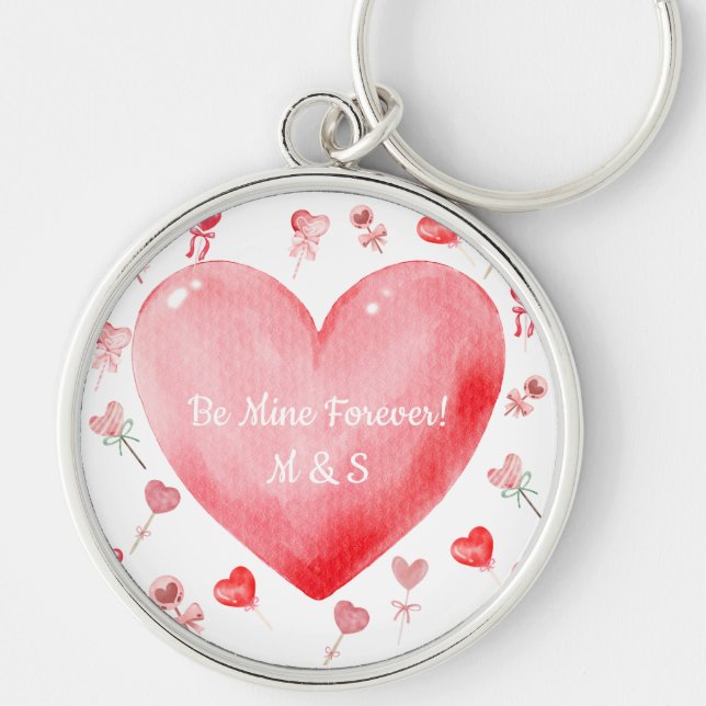 Sweet Watercolor Heart Valentine Keychain Schlüsselanhänger (Vorne)
