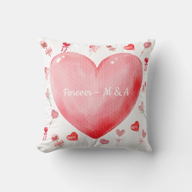 Sweet Watercolor Heart Valentine Throw Pillow Kissen (Vorderseite)