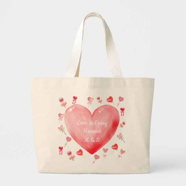 Sweet Watercolor Heart Valentine Tote Bag (Devant)