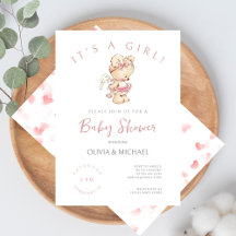 Sweet Watercolor Little Girl Bear Babydusche