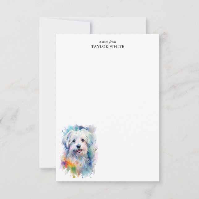 Sweet Watercolor Maltese Hund Custom Vielen Dank Mitteilungskarte (Vorderseite)