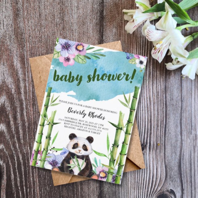 Sweet Watercolor Panda und Bamboo Babydusche Einladung (Von Creator hochgeladen)