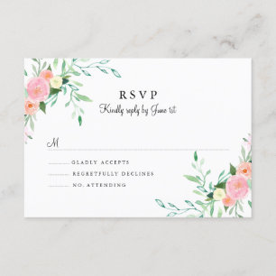 Sweet Watercolor Pink Peach Wedding RSVP Karte