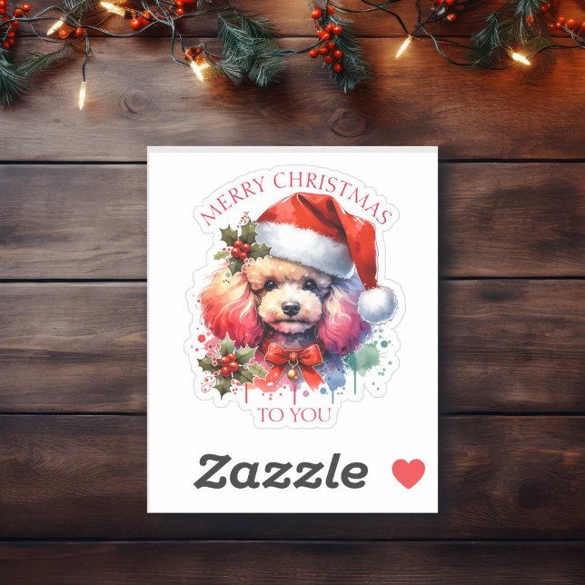 Sweet Watercolor Poodle und Weihnachtsgrüße Aufkleber (Von Creator hochgeladen)