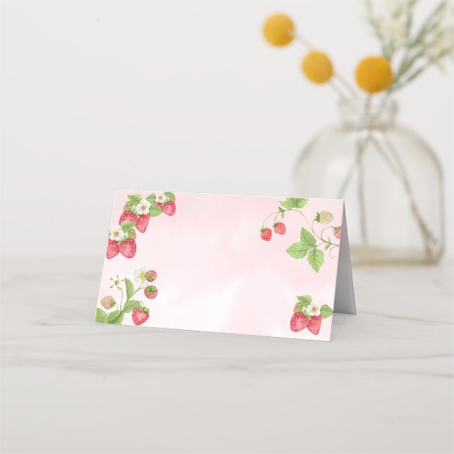 Sweet Watercolor Strawberry Platzkarte (Vorderseite)