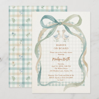 Sweet Watercolor Twins Geese Gingham Shower LPM26 Einladung