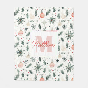 Sweet Watercolor Weihnachtsgrün Mit Monogramm Fleecedecke