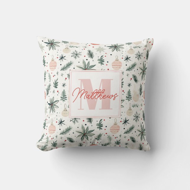 Sweet Watercolor Weihnachtsgrün Mit Monogramm Kissen (Vorderseite)