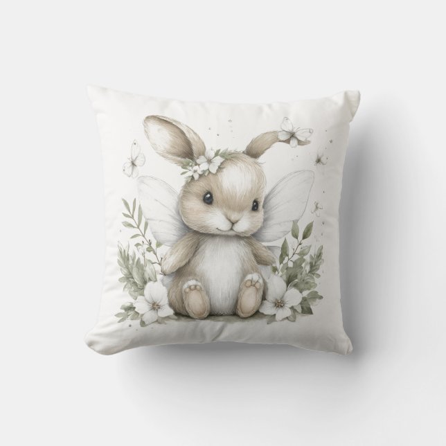 Sweet watercolour fairy bunny illustration kissen (Vorderseite)