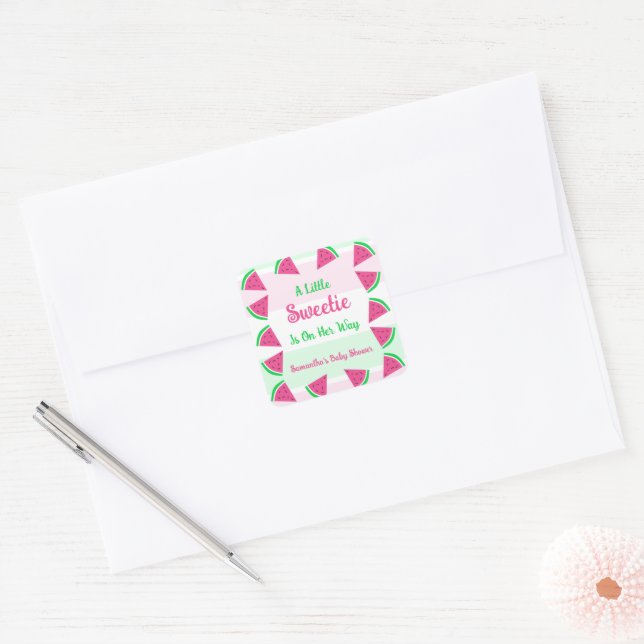 Sweet Watermelon Baby Dusche Quadratischer Aufkleber (Umschlag)