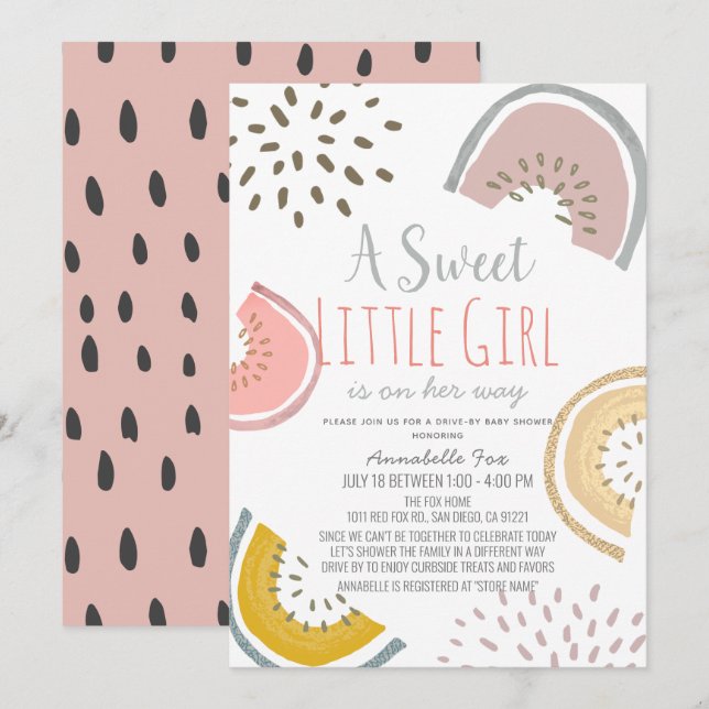 Sweet Watermelon Boho Drive-by Baby Shower Einladung (Vorne/Hinten)