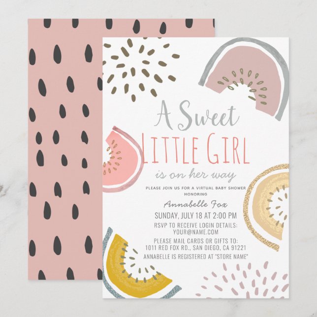 Sweet Watermelon Boho Virtual Baby Shower Einladung (Vorne/Hinten)