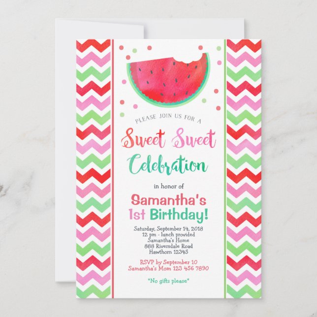 Sweet Watermelon Girl Birthday Party Einladung (Vorderseite)