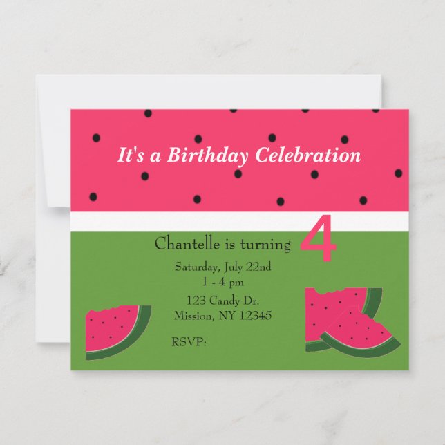 Sweet Watermelon Invitation d'anniversaire (Devant)