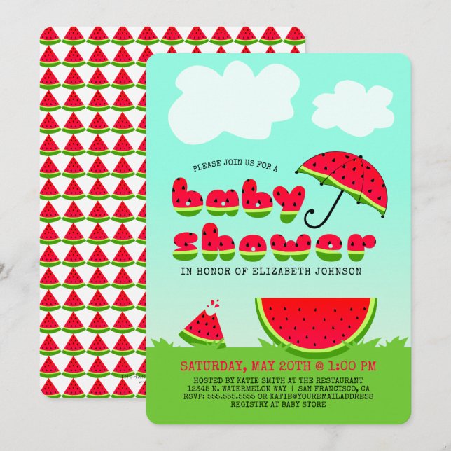 Sweet Watermelon Kinderdusche Einladung (Vorne/Hinten)
