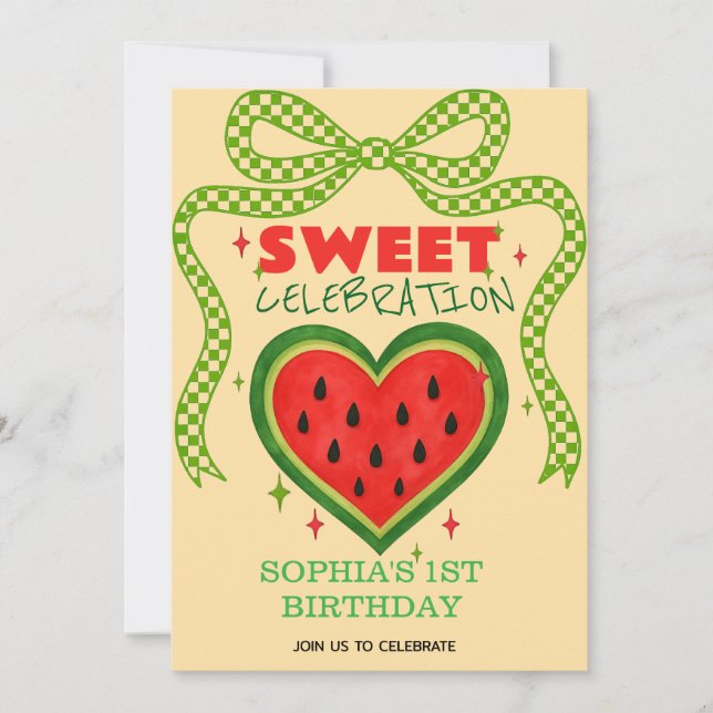 Sweet Watermelon Ribbon Sommer Einladung (Vorderseite)