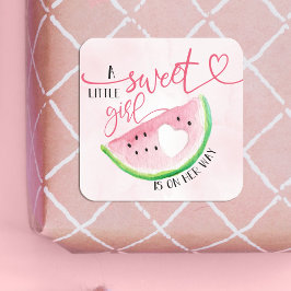 Sweet Watermelon Watercolor Babydusche Quadratischer Aufkleber