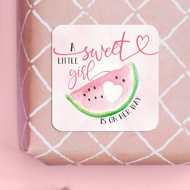 Sweet Watermelon Watercolor Babydusche Quadratischer Aufkleber (Von Creator hochgeladen)