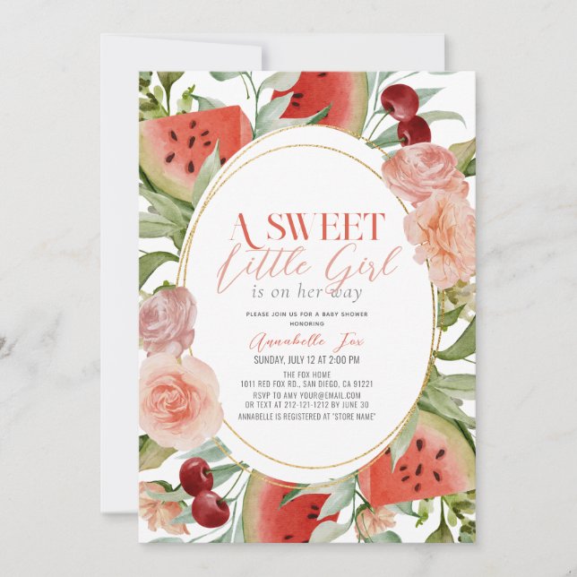 Sweet Watermelon Watercolor Floral Baby Dusche Einladung (Vorderseite)