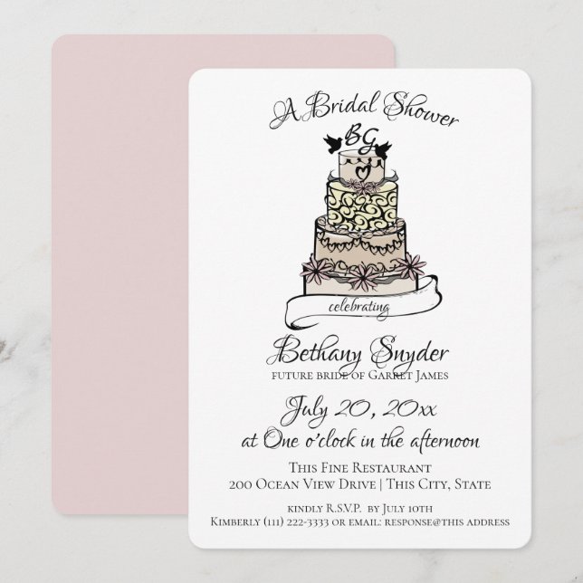 Sweet Wedding Cake Brautparty Einladung (Vorne/Hinten)