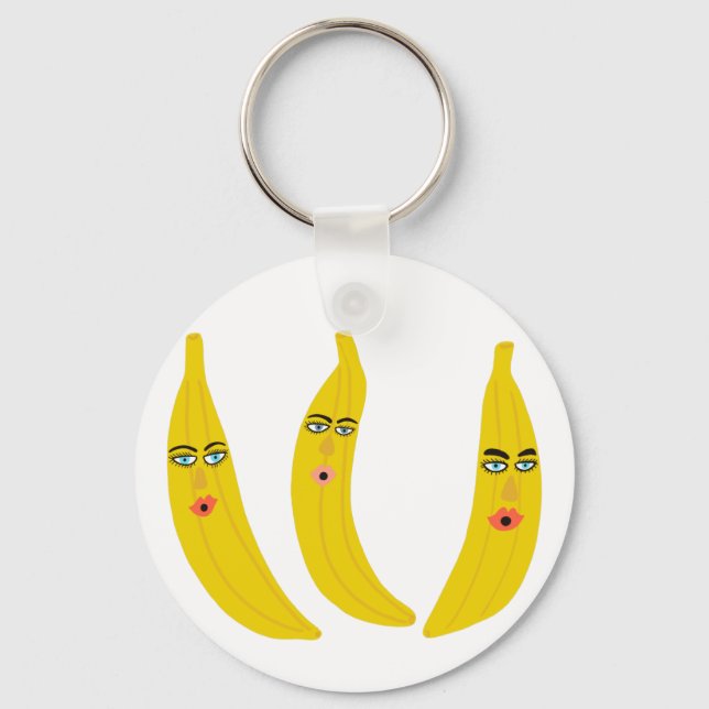 Sweet Whimsical Banana Trio Fruchtspass Schlüsselanhänger (Vorderseite)