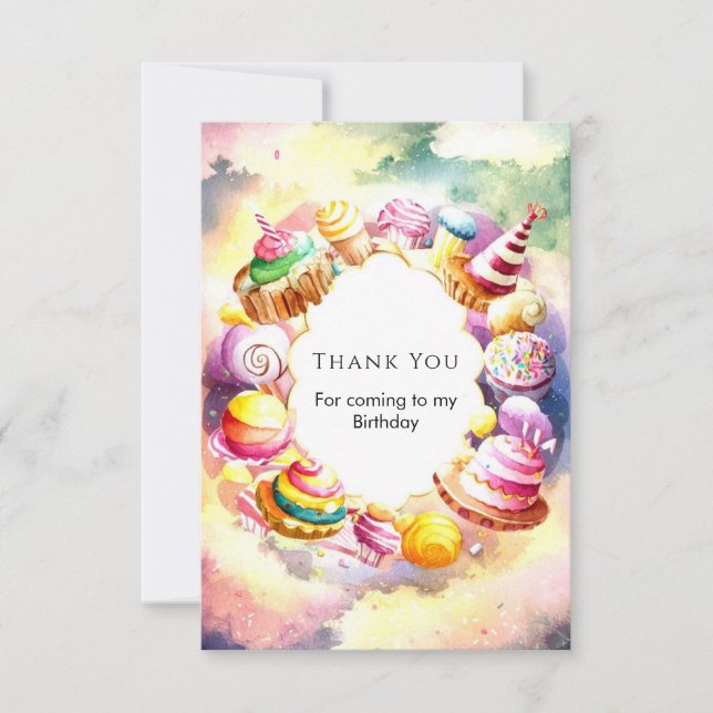 Sweet Whimsical Candyland Birthday Dankeskarte (Vorderseite)