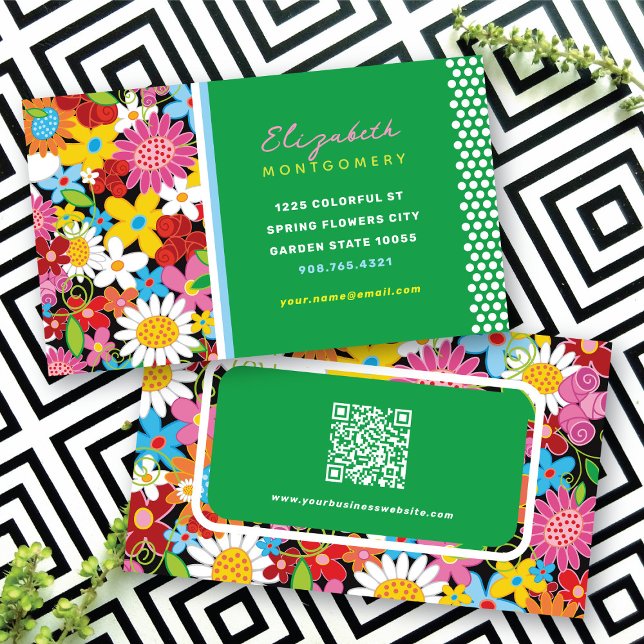 Sweet Whimsical Spring Blumen Farbiger Garten Visitenkarte (Sweet Whimsical Colorful Spring Flowers Garden Business / Profile Card @ fat_fa_tin)