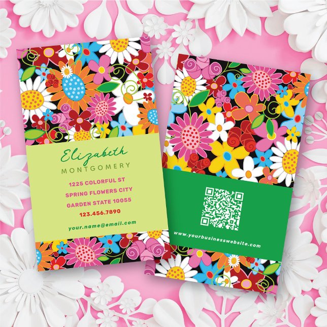 Sweet Whimsical Spring Blumen Farbiger Garten Visitenkarte (Sweet Whimsical Spring Flowers Colorful Garden Business / Profile Card @ fat_fa_tin)