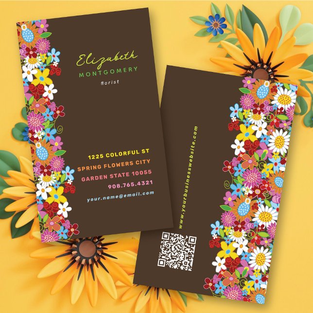 Sweet Whimsical Spring Blumen Farbiger Garten Visitenkarte (Sweet & Chic Whimsical Spring Flowers Colorful Garden Business / Profile Card @ fat_fa_tin)