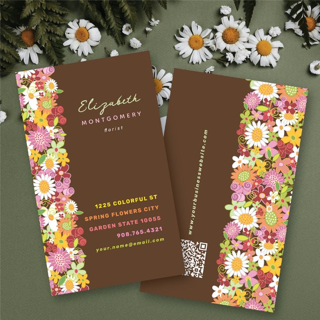 Sweet Whimsical Spring Blumen Farbiger Garten Visitenkarte (Sweet & Chic Pink Whimsical Spring Flowers Colorful Garden Business / Profile Card @ fat_fa_tin)