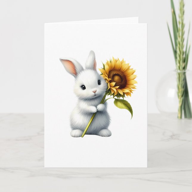 Sweet White Bunny mit Sonnenblume Niedlich All-Occ Karte (Vorderseite)