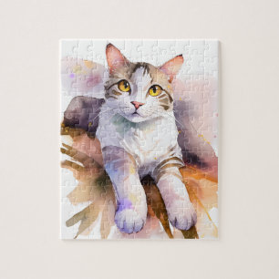 Sweet White Cat Watercolor Illustration