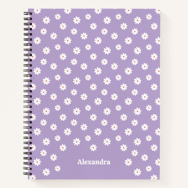 Sweet White Daisies Blumenmuster Personalisiert Notizbuch (Vorderseite)