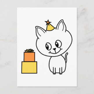 Sweet White Kitten mit einem Geburtstagshügel. Postkarte