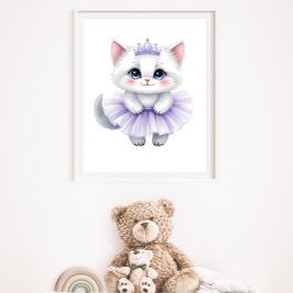 Sweet White Kitten Princess in Lila Tutu Royal Poster