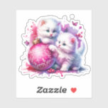 Sweet White Kittens Weihnachten Aufkleber<br><div class="desc">Hübscher Weihnachtsaufkleber mit rosa Thema. Zwei kleine,  weiße,  flauschige Kätzchen spielen mit einem rosa funkelnd Weihnachtsschmuck.</div>
