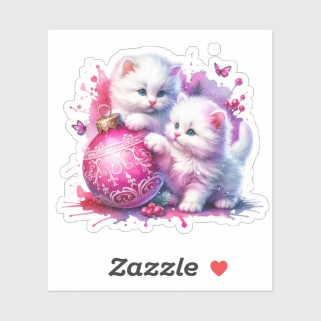 Sweet White Kittens Weihnachten Aufkleber (Blatt)