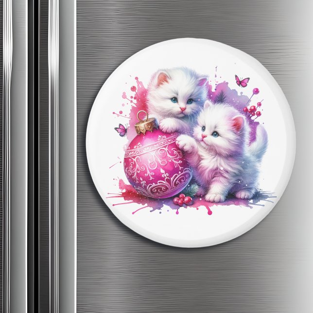 Sweet White Kittens Weihnachten Magnet (Von Creator hochgeladen)