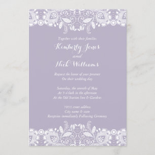 Sweet White Lace Dusty Lila Wedding Einladung