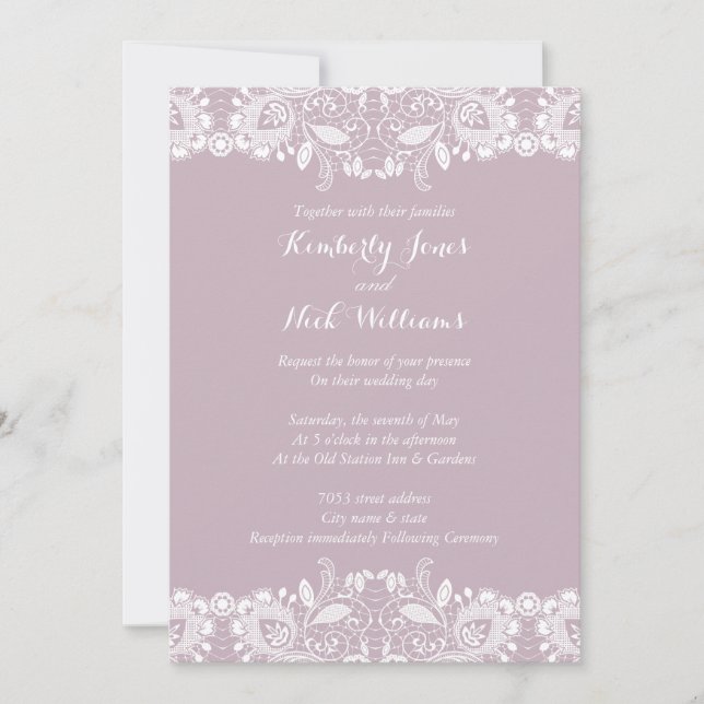 Sweet White Lace Dusty Pink Wedding Einladung (Vorderseite)