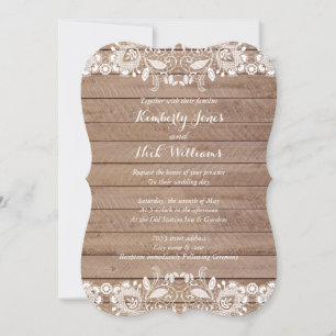Sweet White Lace Wood Wedding Einladung