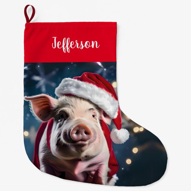 Sweet White Piggy Weihnachten Großer Weihnachtsstrumpf (Vorderseite)