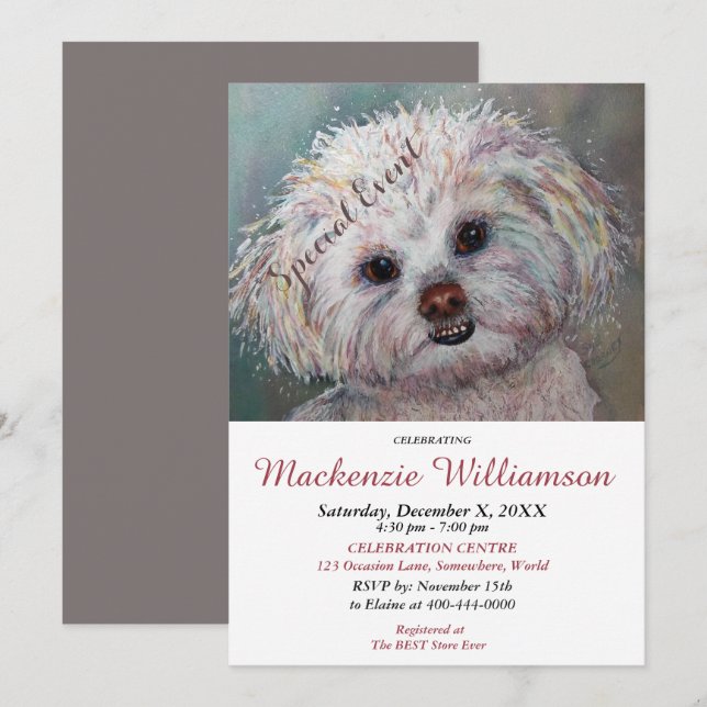 SWEET WHITE SHIH TZU WISHES GLÜCKLICH BIRTHDAY EINLADUNG (Vorne/Hinten)