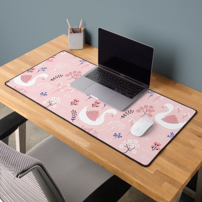 Sweet White Swans On Pastel Pink Floral Ballet (Bureau 2)