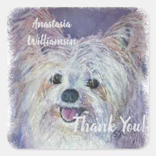 Sweet White Yorkie Danke Quadratischer Aufkleber