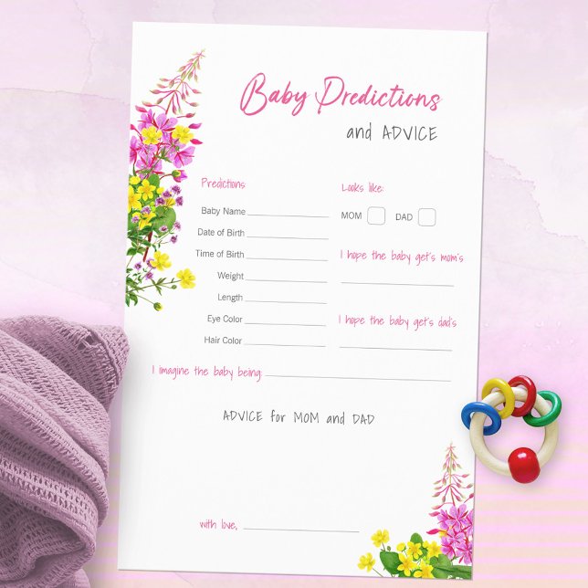 Sweet Wildblume Baby Shower Predictions Game (Wildflower Baby Shower Predictions and Advice ©Susanne Sachers - Sunny Mind Design 🌞)